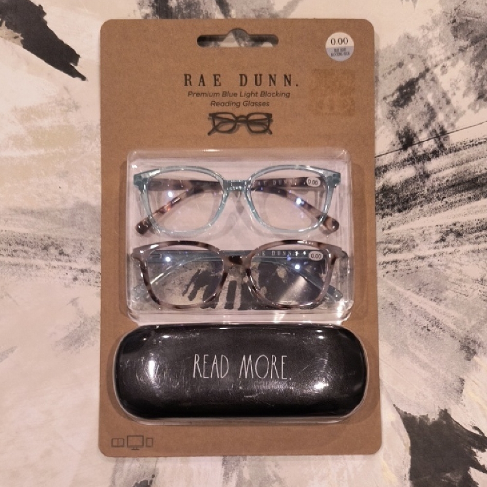 Rae Dunn Blue and Gray Reading Glasses Set with Case Blue Light Blocking